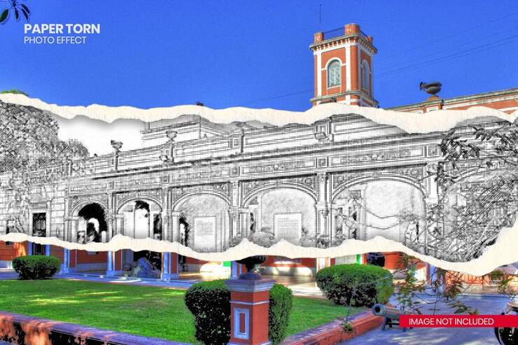 PSD torn paper sketch photo effect template