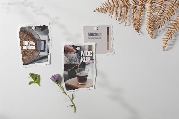 PSD torn photo frame mockup with flowers