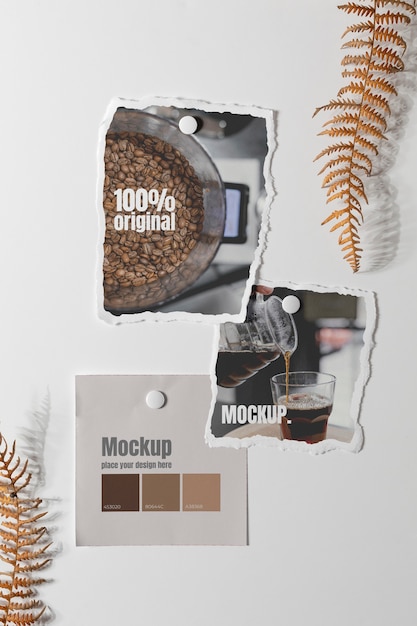 PSD mockup di cornice per foto strappata con fiori