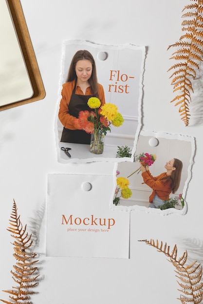 Torn photo frame mockup with flowers