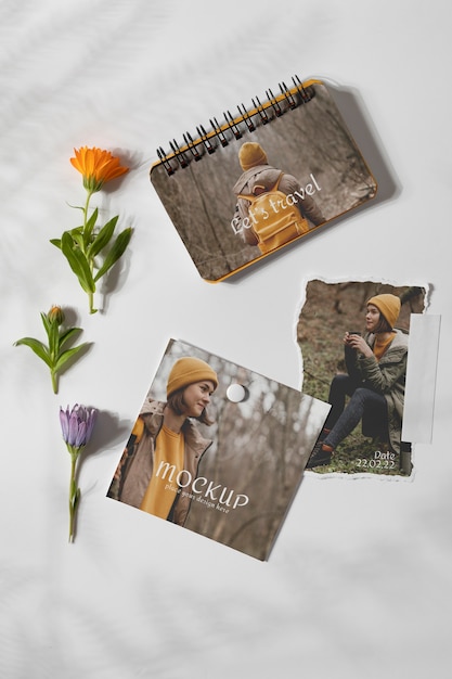 Torn photo frame mockup with flowers