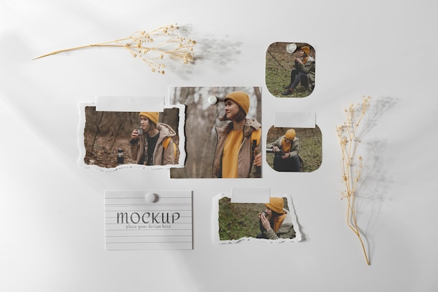 Mockup di cornice per foto strappata con fiori