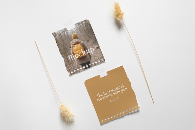 PSD torn photo frame mockup with flowers
