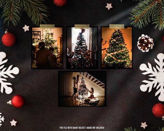 PSD torn photo frame polaroid template christmas and newyear mockup premium psd