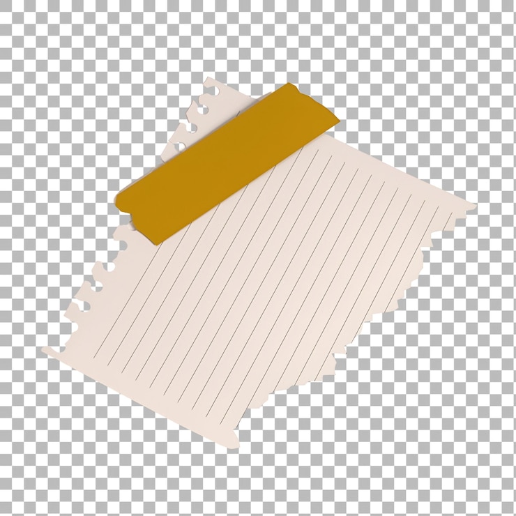 PSD a torn piece of lined paper with a piece of yellow tape attached suggesting a note or message