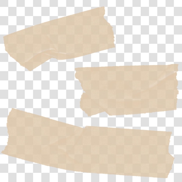 Torn pieces of brown adhesive tape on a transparent background