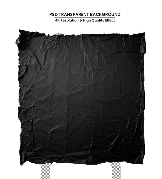 PSD torn sheet of black crumpled paper on a white background