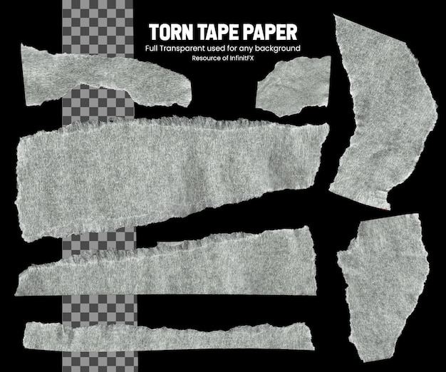 PSD torn tape paper set transparent background and easy usable for any backgrounds