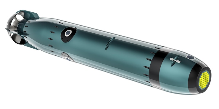 PSD torpedo underwater ranged weapon 3d rendering isolated on transparent background