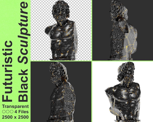 Torso asklepios di monaco scultura digitale 3d mitologica greca in marmo nero e oro