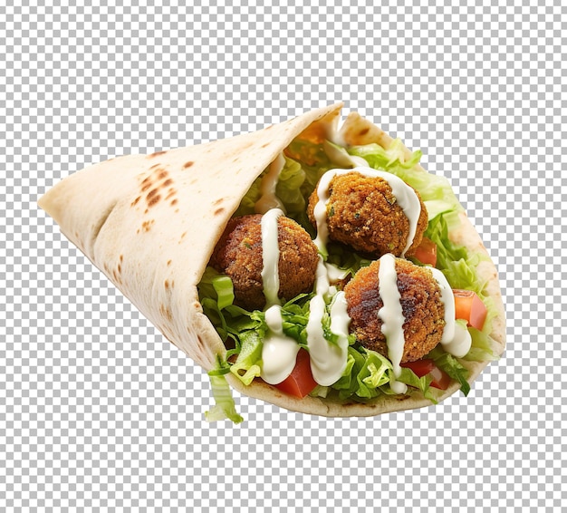 Tortilla Z Cebulą, Sałatką Pomidorową I Sosem Na Falafelze Shawarma Na Białym Tle