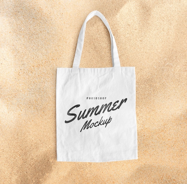 PSD tote bag on the beach mockup