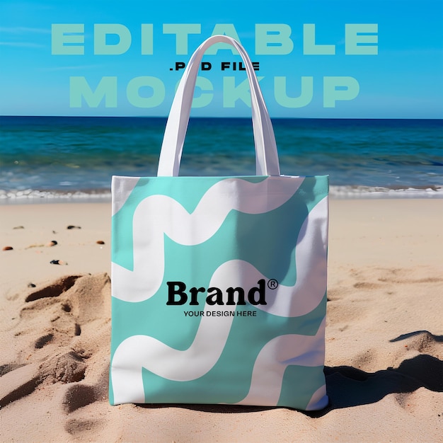 PSD tote bag beach mockup