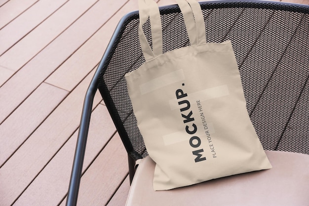 PSD tote bag mockup on chair