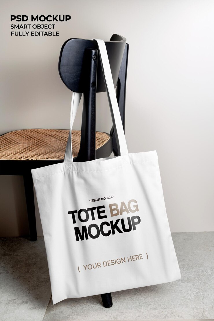 PSD tote bag mockup on chair