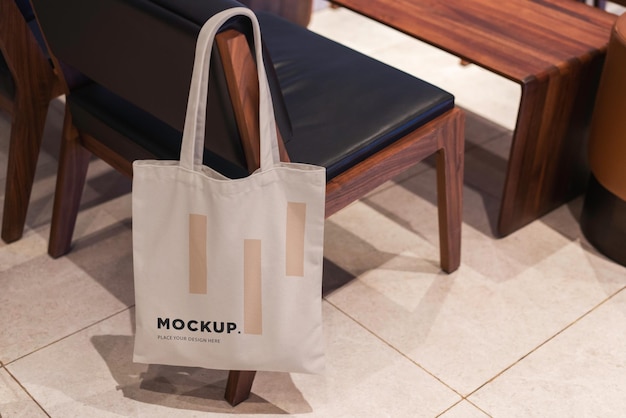 PSD tote bag mockup in interior