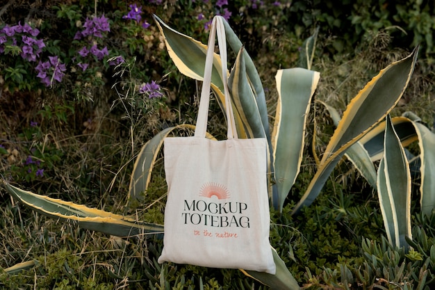 PSD tote bag mockup in the nature