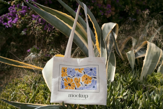PSD tote bag mockup in the nature