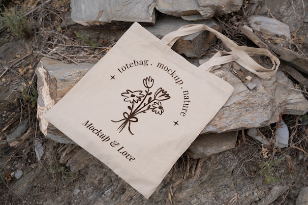 PSD tote bag mockup in the nature