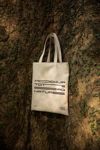 PSD tote bag mockup in the nature