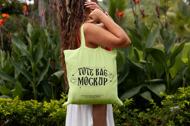 PSD tote bag mockup in nature