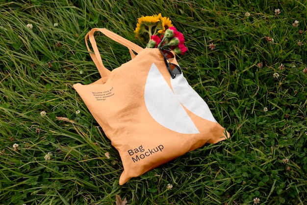 PSD tote bag mockup in nature