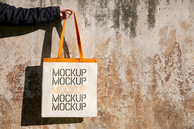 PSD tote bag mockup outside