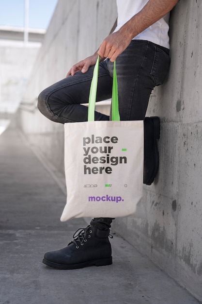 PSD tote bag mockup outside