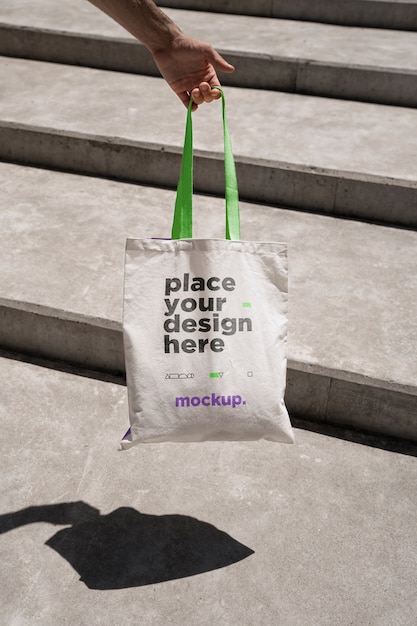 PSD tote bag mockup outside