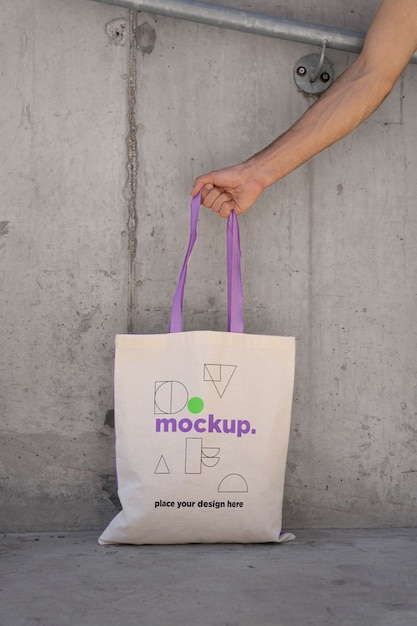 PSD tote bag mockup outside