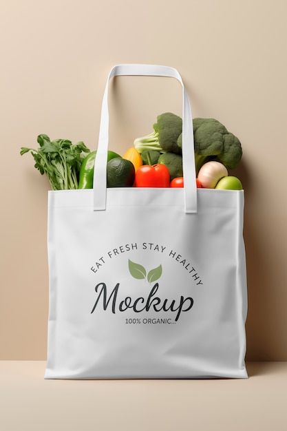 Mockup di sacchetto tote con frutta all'interno