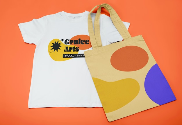 PSD tote bag and t-shirt mockup design