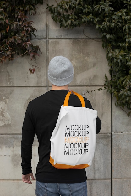 PSD tote tas mockup buiten