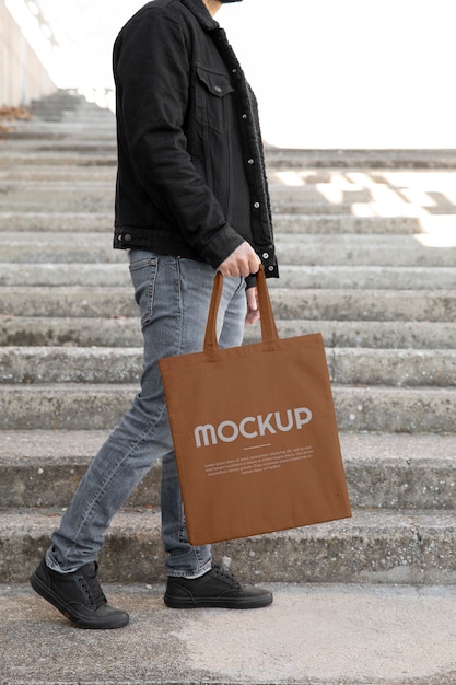 Tote tas mockup buiten