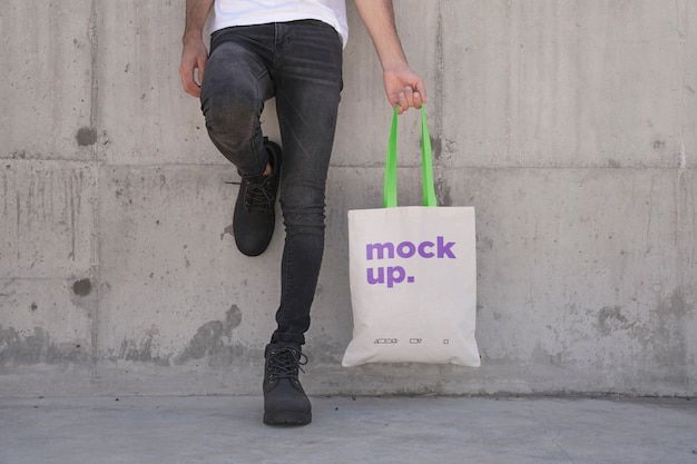 Tote tas mockup buiten