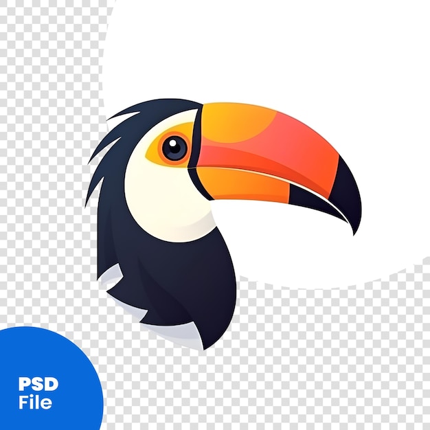 トゥーカン・バード (tucan bird) は白い背景の psd テンプレートにインストールされたカートゥーン・ベクトルのイラストです