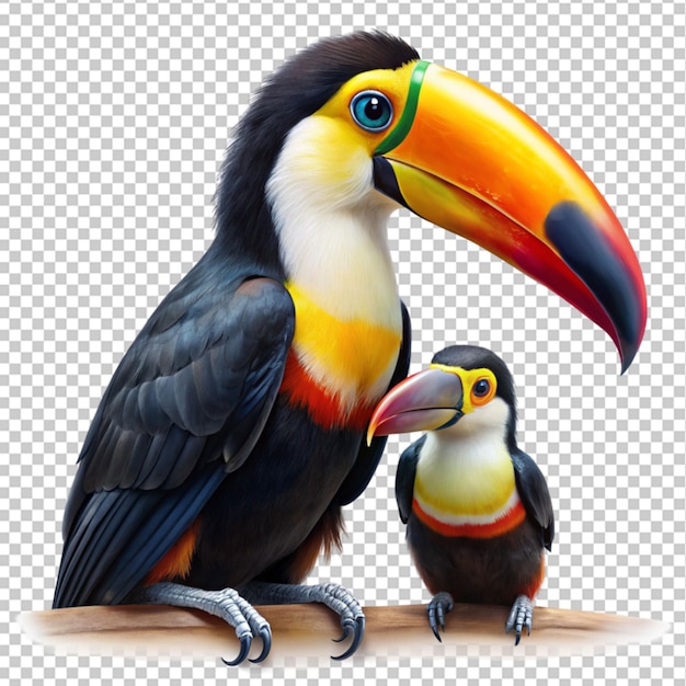 PSD toucan mom and child on transparent background