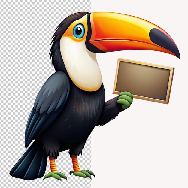 PSD toucan with blank signboard on transparent background