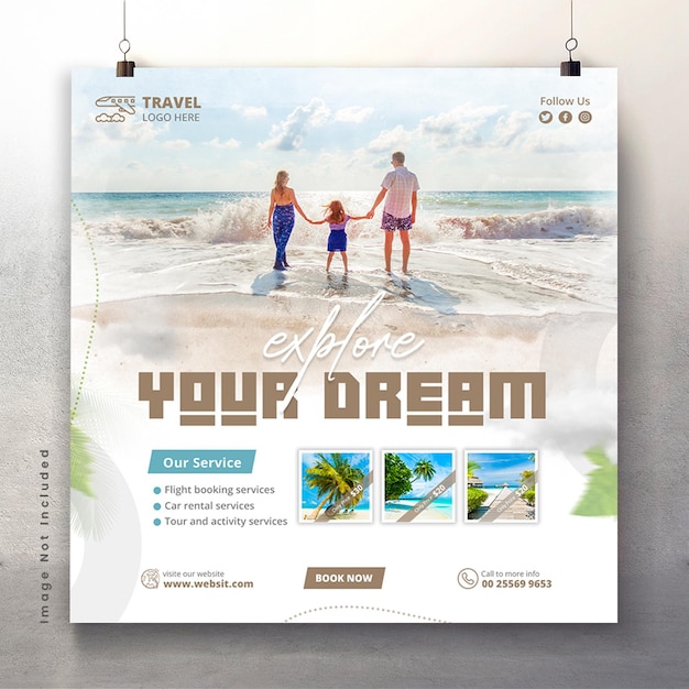 PSD tour en reis instagram post of social media post web banner sjabloon