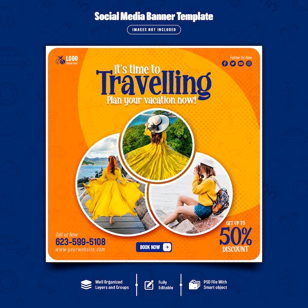 Tour en reizen social media postbannersjabloon