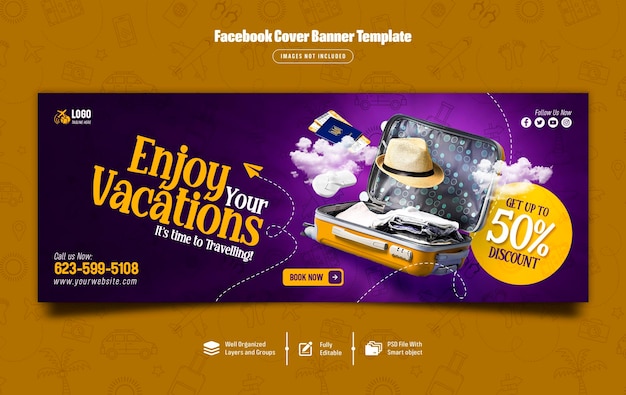 Modello di banner per la copertina di facebook tour and travel