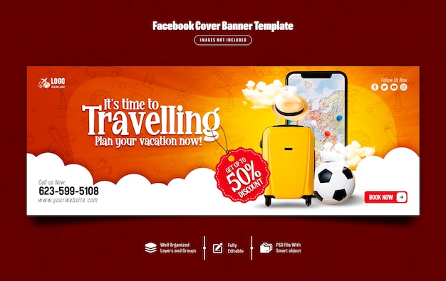 Modello di banner per la copertina di facebook tour and travel