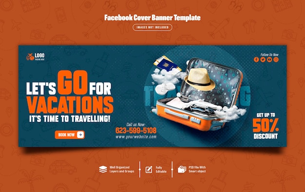 Modello di banner per la copertina di facebook tour and travel