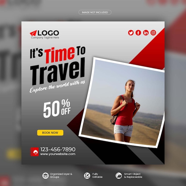 Tour and travel instagram post or social media post template premium psd