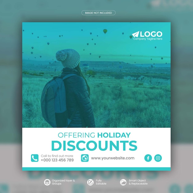 Tour and travel instagram post or social media post template premium psd