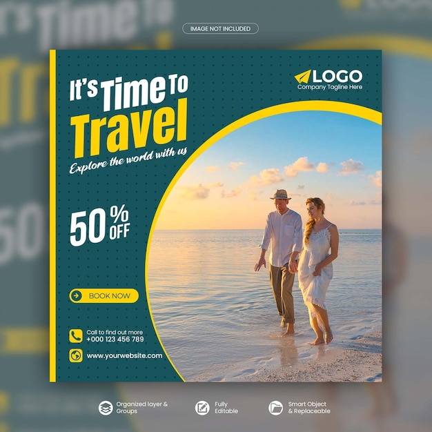 Tour and travel instagram post or social media post template premium psd