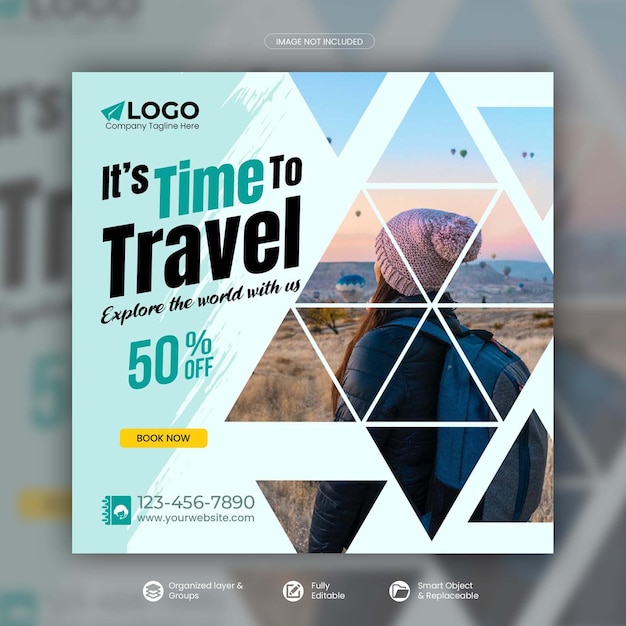 Tour and travel instagram post or social media post template premium psd