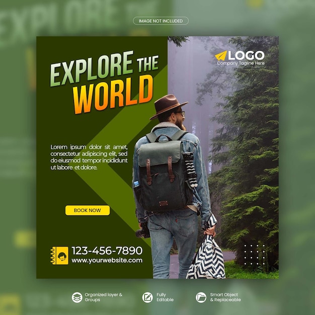 Tour and travel instagram post or social media post template premium psd