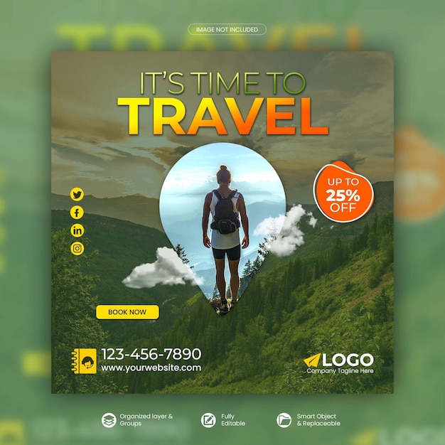 Tour and travel instagram post or social media post template premium psd