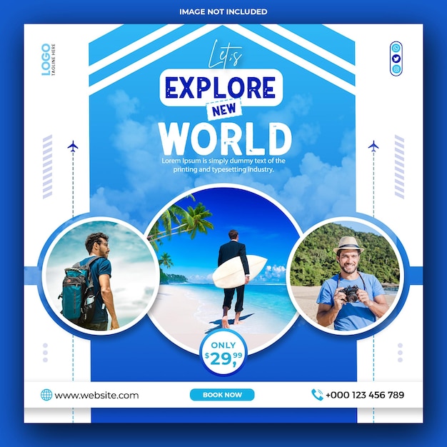 tour and travel instagram post or social media post web banner template